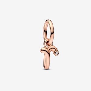 Pandora Letter R Script Alphabet Dangle Charm Rose Gold